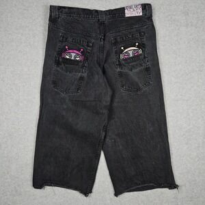 Digits Mens XXL 38x26 Black Denim Pants Shorts Baggy Wide Leg Y2K Skater Alien